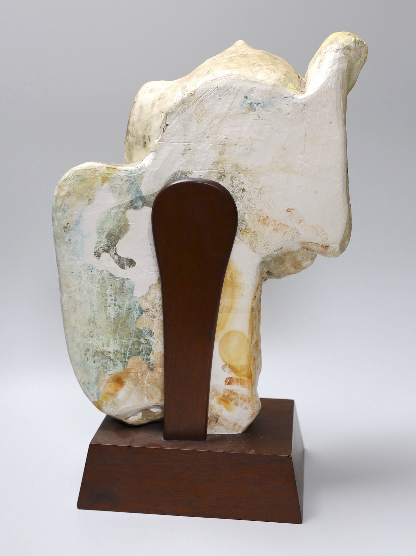 Ruth Sulke - a plaster of Paris Chinese dragon sculpture on hardwood stand, 43cm total height